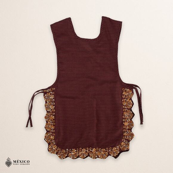 Brown Mexican Embroidered Smock Apron – Floral Traditional Design for Women - Picture 4 of 8